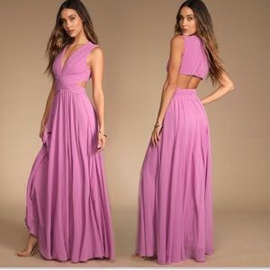 Lulus NWT Vivid Imagination Lilac Pink Sleeveless Cutout Long Maxi Dress Size L
